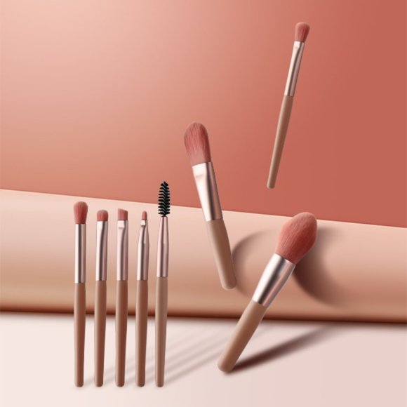 Makeup Brush Set of 8 Pcs Portable Pink - Picture 4 of 7